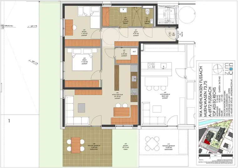 3 Zi. Gartenwohnung Südwest Top A3 mit Wohnbauförderung