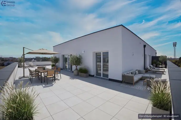 Neubau-Erstbezug Traun: 4 Zimmer, 112 m², 104 m² Dachterrasse, Top 20