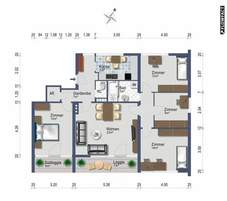 Balkonwohnung - 4 Schlafzimmer - provisionsfrei ab 1. Dezember 2026 - 1055,00 EUR (Heizung, Steuern, alles inklusive)