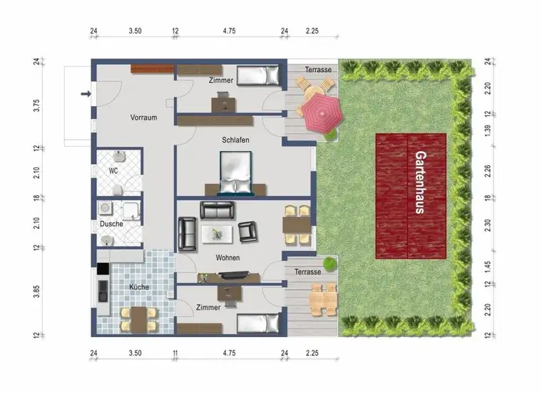 Vierzimmer Gartenwohnung - ab 1. November, Preis inkl. Heizung