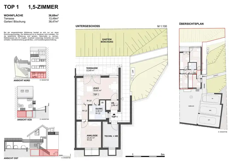 1,5 Zimmer Terrassenwohnung mit Garten