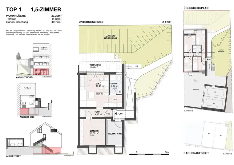 1,5 Zimmer Wohnung mit Terrasse und Gartennutzung