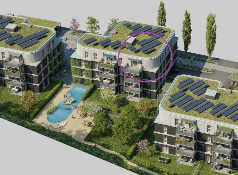 GRÜNE STADTVILLEN - GANZ OBEN! | 3 Zimmer mit Süd-Balkon | Holzbauweise - Umweltbewusst - Modern | Provisionsfrei!