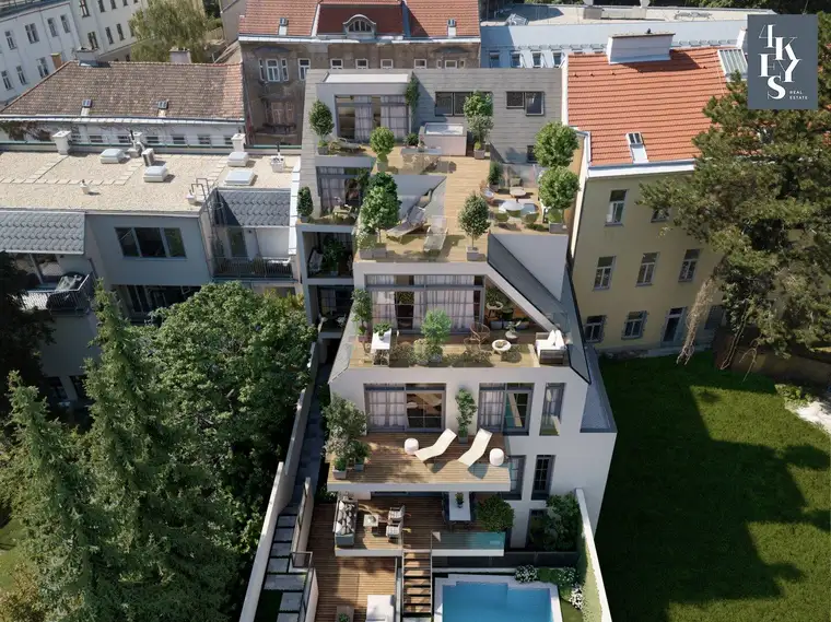Erstbezug: Exklusive Dachgeschoss-Maisonette mit traumhafter Dachterrasse | Exklusives Wohnen in Dornbach | Außenpool im Gemeinschaftsgarten