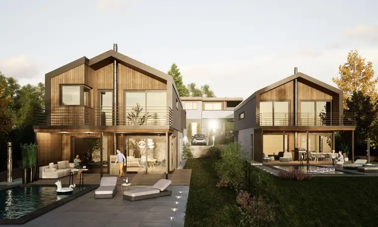 WOHNEN im WIENERWALD – Baugrund für Premium Holz Massivhaus im Chalet Stil