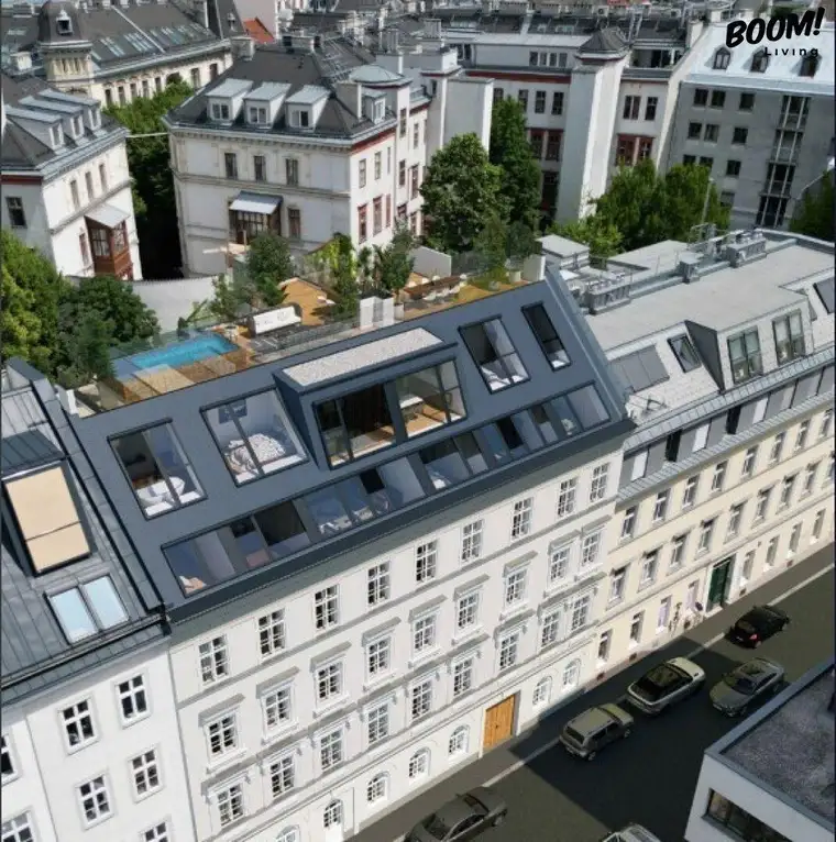 Luxuriöses Wohnen mit Sonnenterrasse in 1050 Wien – Ruhe, Stil &amp; Natur kombiniert | Fußbodenheizung &amp; Kühlung