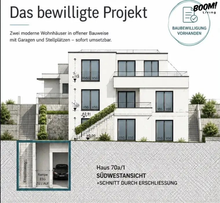 Mit rechtskräftiger Baubewilligung für zwei moderne Wohnhäuser Purkersdorf - 1.649 m² Grundstücksfläche