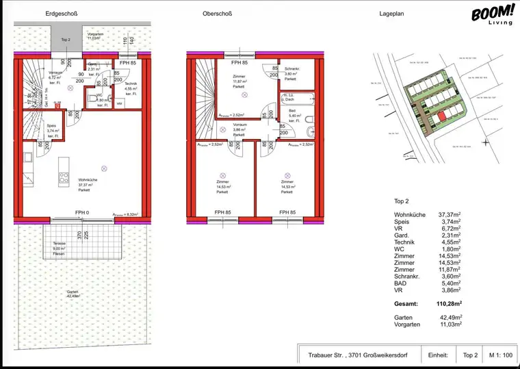 NEUBAU IN GROSSWEIKERSDORF | 16 Reihenhäuser ab € 390.000 | rund 110 m² Wohnnutzfläche + ca. 9 m² Terrasse + Eigengarten