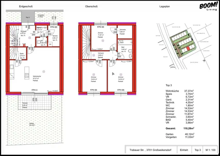 NEUBAU IN GROSSWEIKERSDORF | 16 Reihenhäuser ab € 390.000 | rund 110 m² Wohnnutzfläche + ca. 9 m² Terrasse + Eigengarten
