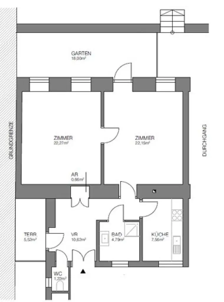 HIDE AWAY im 7.! Gartenwohnung mit 2 Zimmer und kleiner Terrasse in gepflegtem Altbau Zinshaus