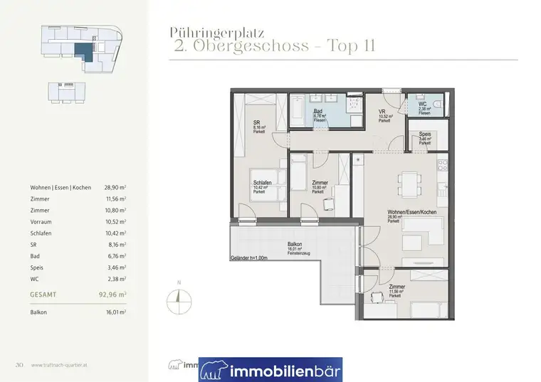 Trattnach.Quartier - großzügige 4 Zimmerwohnung mit Südwest Balkon