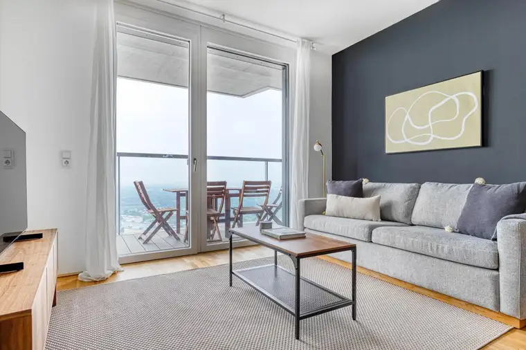 Marinatower: U2 Donaumarina, 2Zi mit Balkon mit Ausblick auf Donau, Gym, Sauna, Shops im Tower(VIE140)