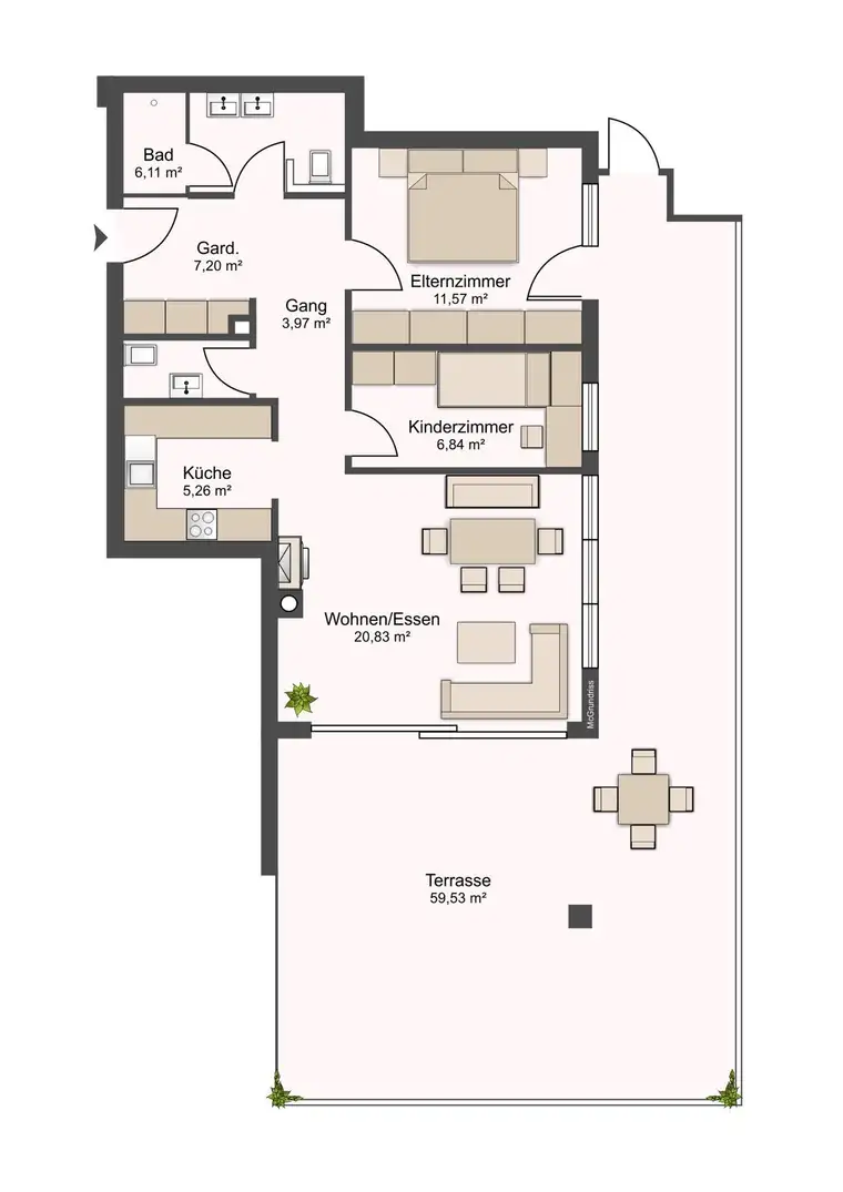 Neubau: 3 Zi. Gartenwohnung in Sonnenlage