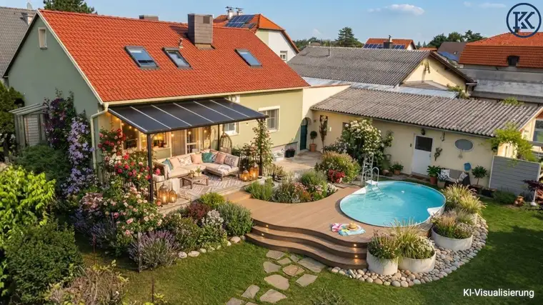 Einfamilienhaus mit großem Garten, sehr guter öffentlicher Anbindung und ausgezeichneter Infrastruktur in der Nähe des Badesees.