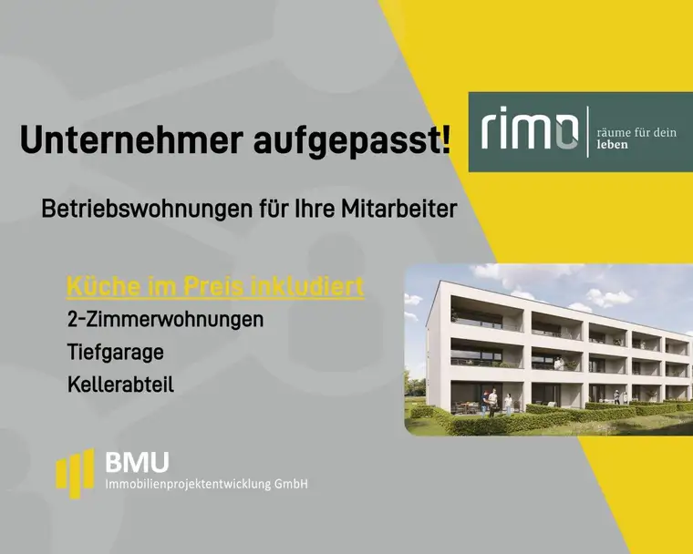 Betriebswohnungen - 2-Zimmer|Küche im Preis inkludiert