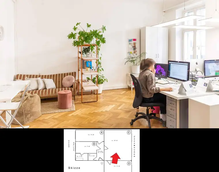4-Raum Büro, PROVISIONSFREI, Nähe Neue Technik, inkl. Heizkosten, inkl. Balkon