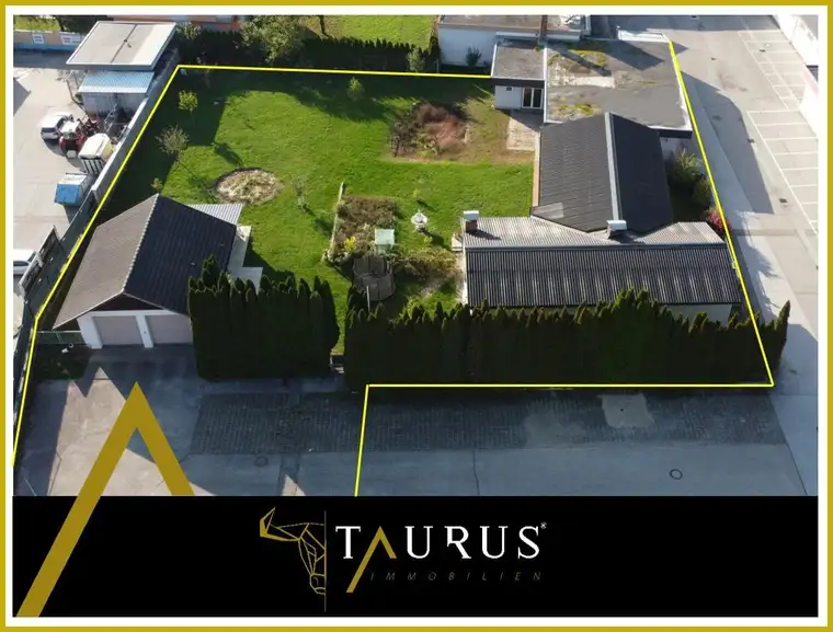 Bungalow, Büro- und großes Garagen-Nebengebäude