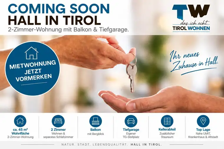 COMING SOON | 2 Zimmer mit Balkon &amp; Tiefgarage in Hall in Tirol
