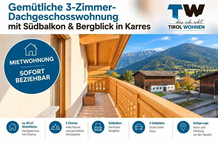 Gemütliche 3-Zimmer-Dachgeschosswohnung mit Südbalkon &amp; Bergblick in Karres