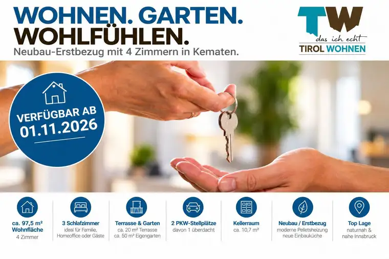 WOHNEN. GARTEN. WOHLFÜHLEN. Neubau-Erstbezug mit 4 Zimmern