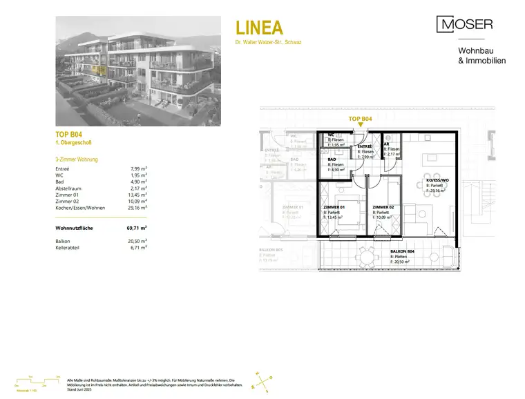 LINEA in Schwaz - Top B04 - 3-Zimmer-Neubauwohnung mit 20 m² Balkon