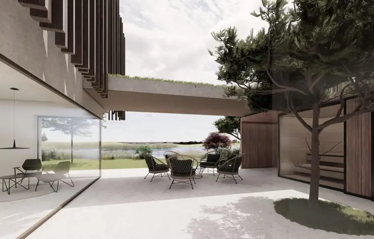 Luxus am Wasser - Architekturvilla mit Atrium, Sauna &amp; direktem See Zugang