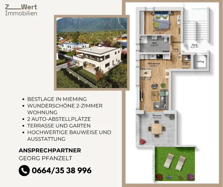 Mieming: Hochwertige 2-Zimmer-Wohnung in Bestlage zu verkaufen