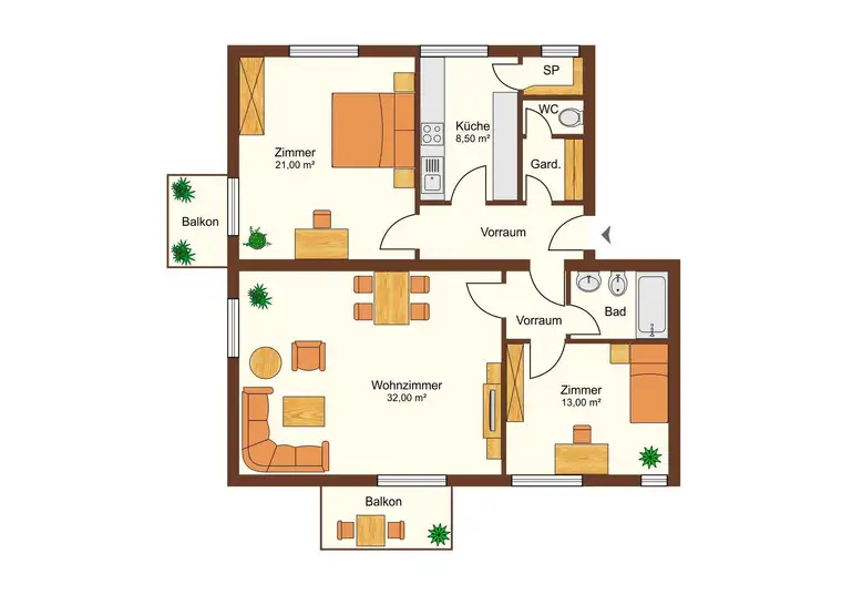 Großzügige 3-Zimmer-Wohnung mit zwei Balkonen und Einbauküche in Eisenstadt