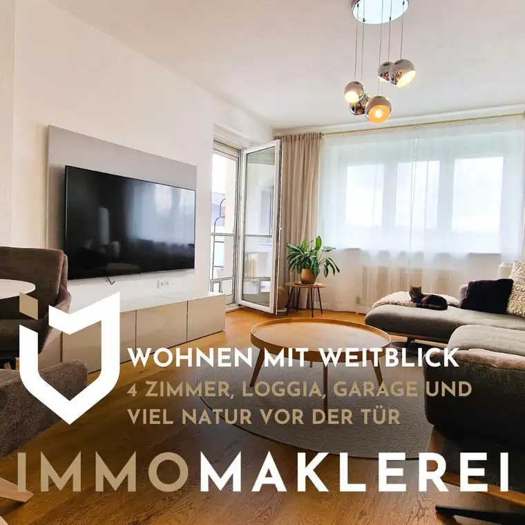 + WOHNEN MIT WEITBLICK +4 ZIMMER, LOGGIA, GARAGE UND VIEL NATUR VOR DER TÜR