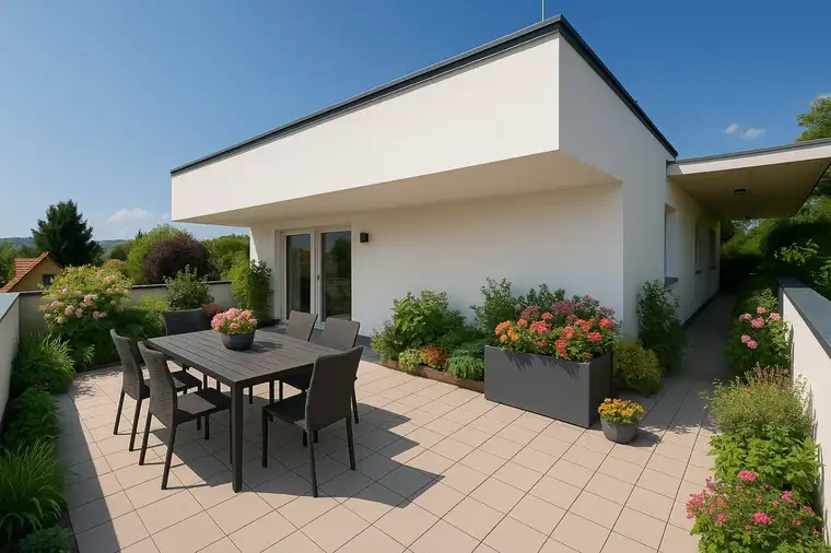 Schlüsselfertig: Sonnige Penthouse Wohnung mit großer Terrasse u. Parkplatz.