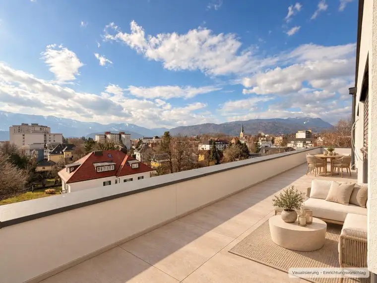 Penthouse „Dobratsch“ – 115 m² Wohngefühl, 65 m² Süd-West-Terrasse und Villach zu Ihren Füßen