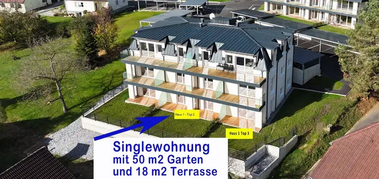 Erstbezug Singlewohnung mit 50m2 Garten, 18m2 Terasse