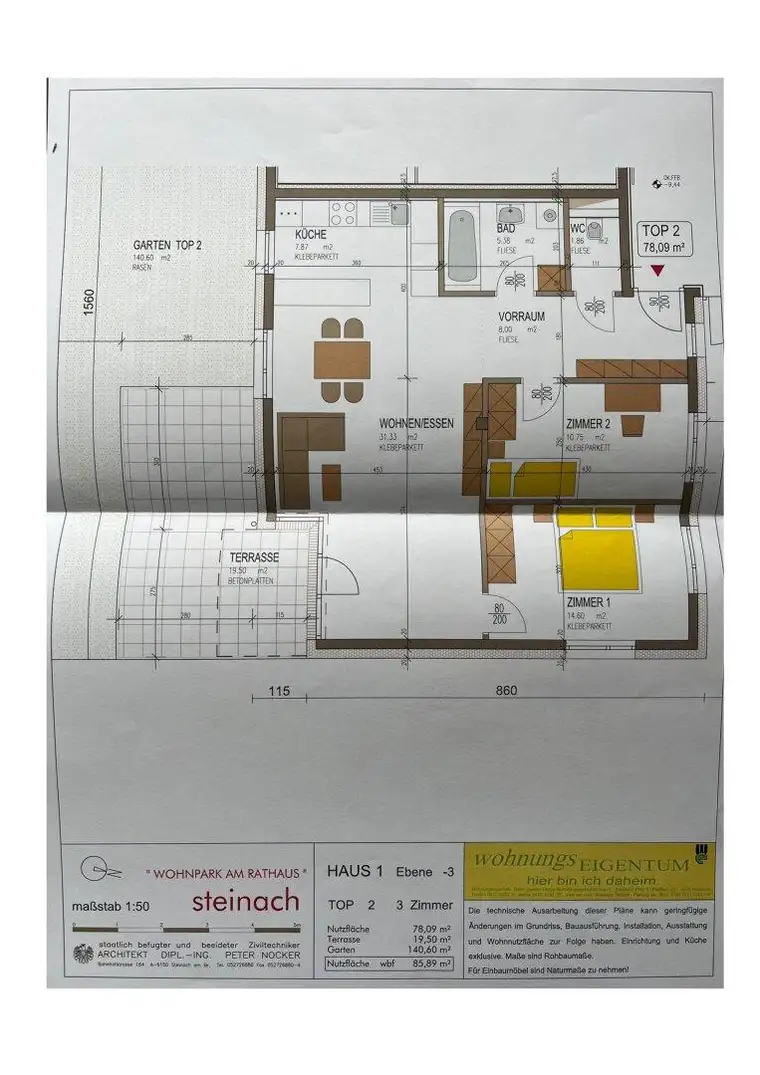 Zentral gelegene 3,5-Zimmer-Wohnung mit großzügigem Garten und Tiefgaragenabstellplatz in Steinach am Brenner