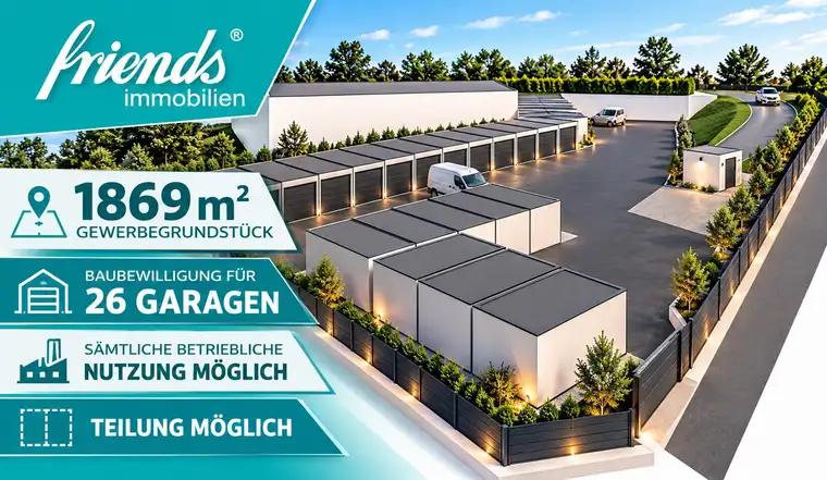 1869m2 Gewerbegrundstück, Baubewilligung für 26 Garagen