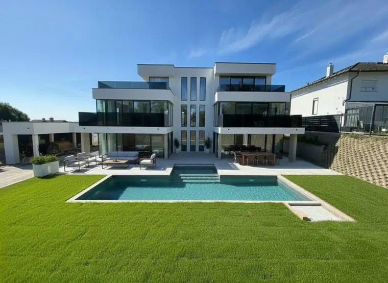 Luxusvilla nahe Wien – 406 m² Wohnfläche | Share Deal möglich | Pool | Wellness | Aufzug | Weinbergblick