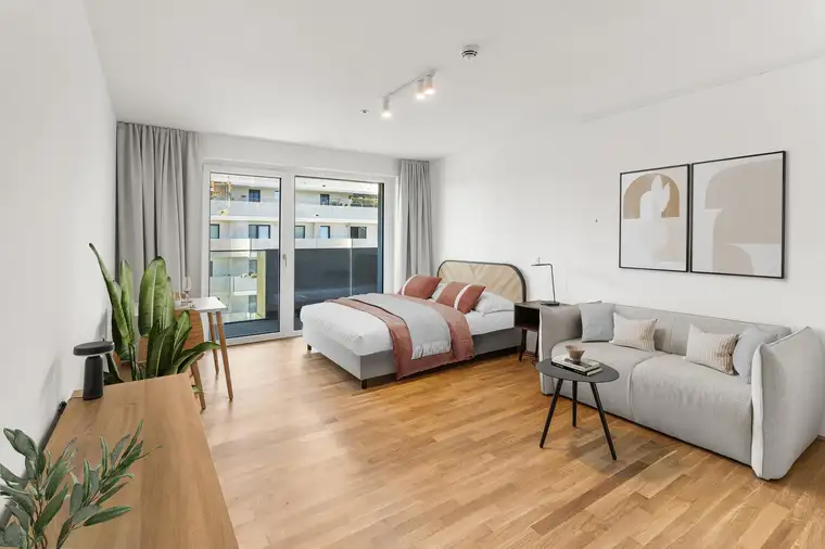 Kurzzeitmiete: Studio Large (möbliert) mit Zugang zu Fitness, Co-Working, Dachterrasse, Kinoraum