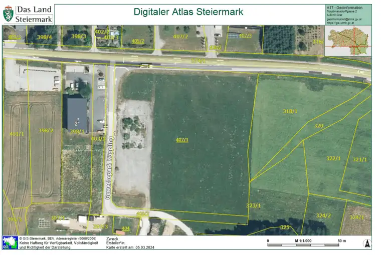 Provisionsfreies Gewerbegrundstück 9600 m² nahe Autobahn Mooskirchen