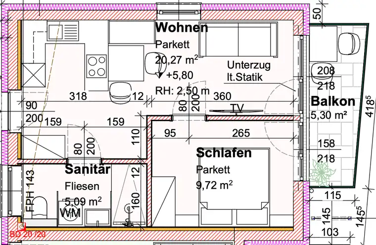 Einmalige 2-Zimmer-Wohnung mit Balkon, Lift TG Parkplatz 