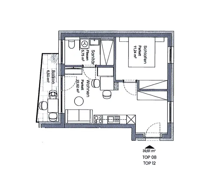 Helle 2-Zimmer-Wohnung am Lendkai – Balkon