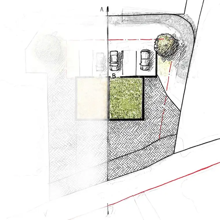 Inzing: charmantes Grundstück mit Doppelhausstudie "TWINNI"; Haushälfte Grün
