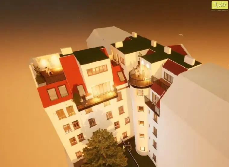 Rohdachboden mit Projektstudie in schönem Gründerzeithaus - 333 m² zzgl. Freiflächen