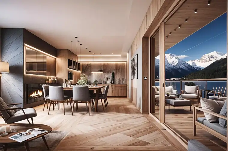 1/8-Miteigentum · Neubau-Penthouse auf der Tschengla (Bürserberg) mit Panoramablick, Sauna &amp; Kamin