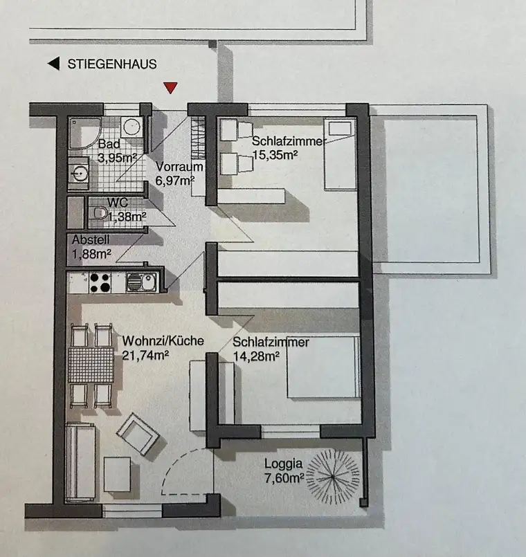 3 Zimmerwohnung 73 m^2 inkl. Loggia
