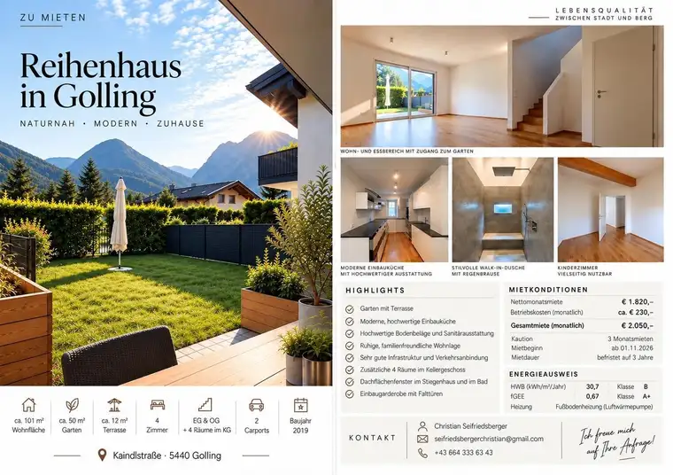 Modernes Reihenhaus mit Garten und Terrasse in Golling