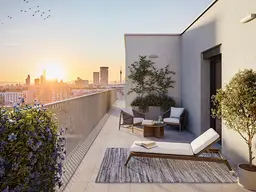 3-Zimmer Dachgeschosswohnung mit ruhiger 20 m² Terrasse, ohne Dachschrägen