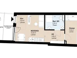 Neubauwohnung im 3. Stock mit 2 Zimmern
