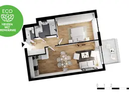 2-Zimmer Wohnung mit Balkon &amp; EWE-Küche | Fußbodenheizung | elektr. Außenbeschattung | Erdwärme