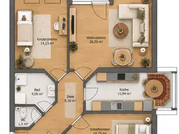 Heimelige 3-Zimmer-Wohnung mit Loggia