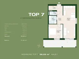 Top 7 - Haus 1 - 2.OG - 58,29 m² - 2 Zimmer - großer Balkon - Graz-Lend