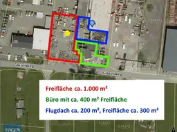Überdachte Fläche (Flugdach) mit ca. 200 m², Freifläche mit ca. 300 m² plus Halle und Büro zu pachten - Glaserweg, Lustenau!